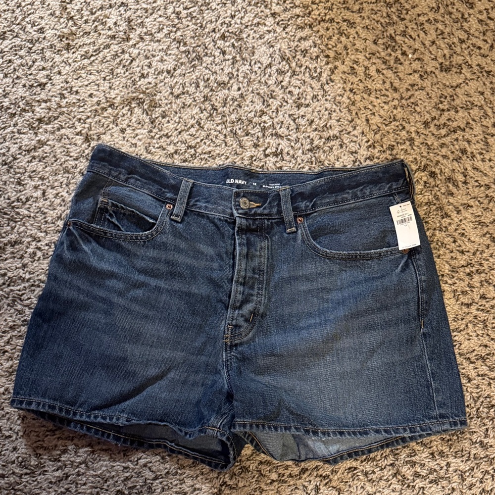 Slouchy Straight Dark Blue Jean Shorts for Women Size 12 NWT